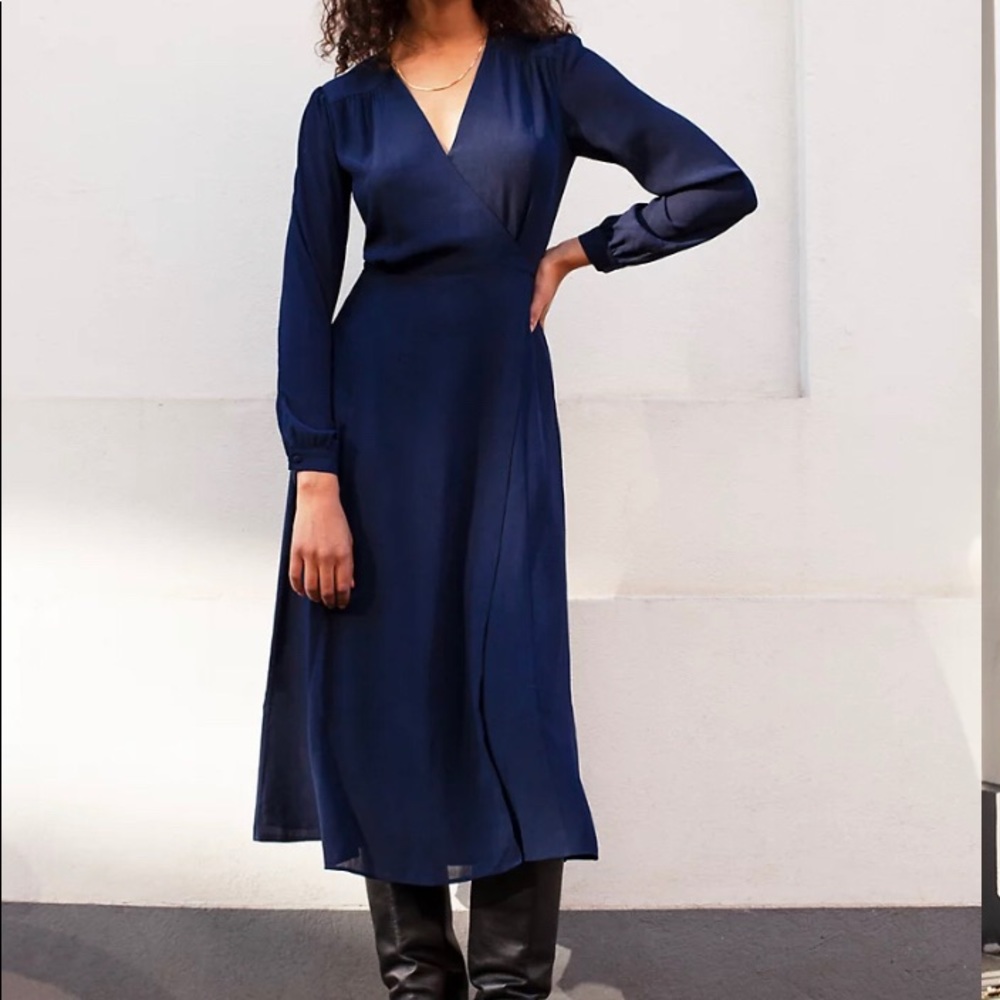 SOLD - NWT Aritzia Babaton Vermut Dress Long-sleeve wrap dress pure indigo xxs